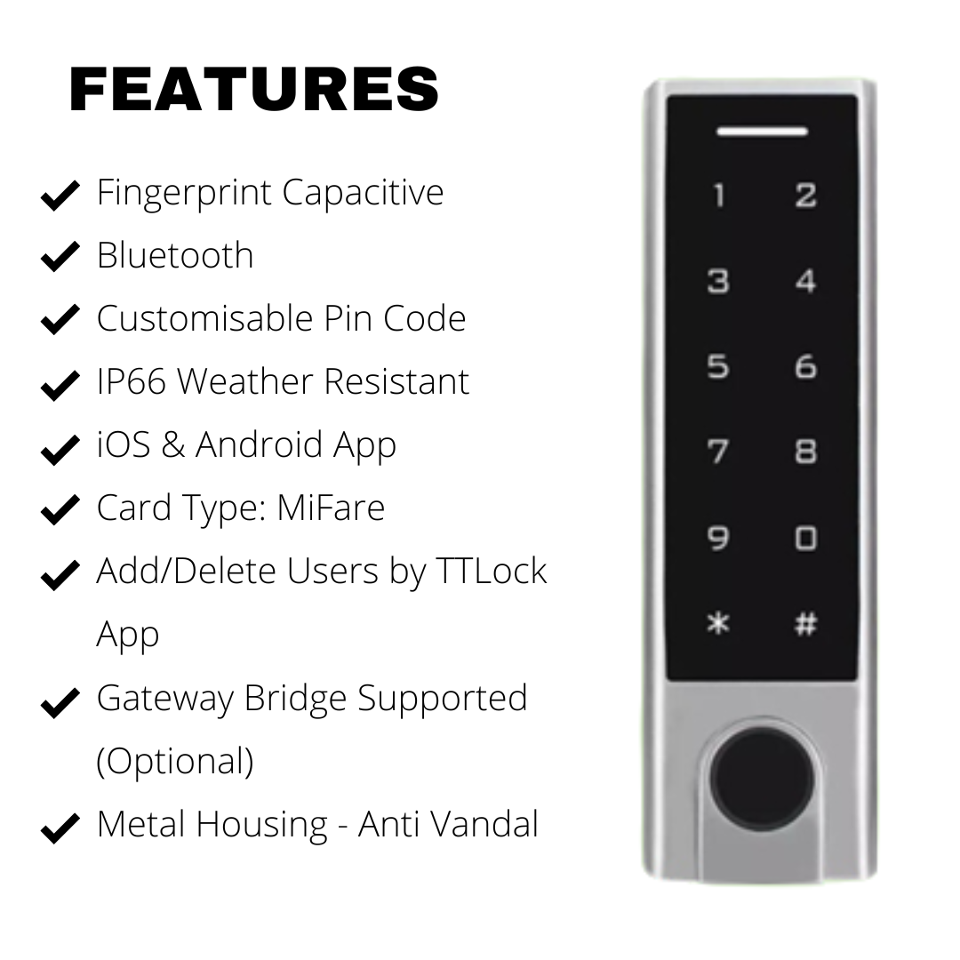 SS603BF - Slim Smart Bluetooth IP65 Fingerprint Keypad