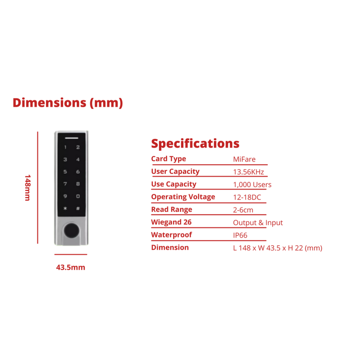 SS603BF - Slim Smart Bluetooth IP65 Fingerprint Keypad